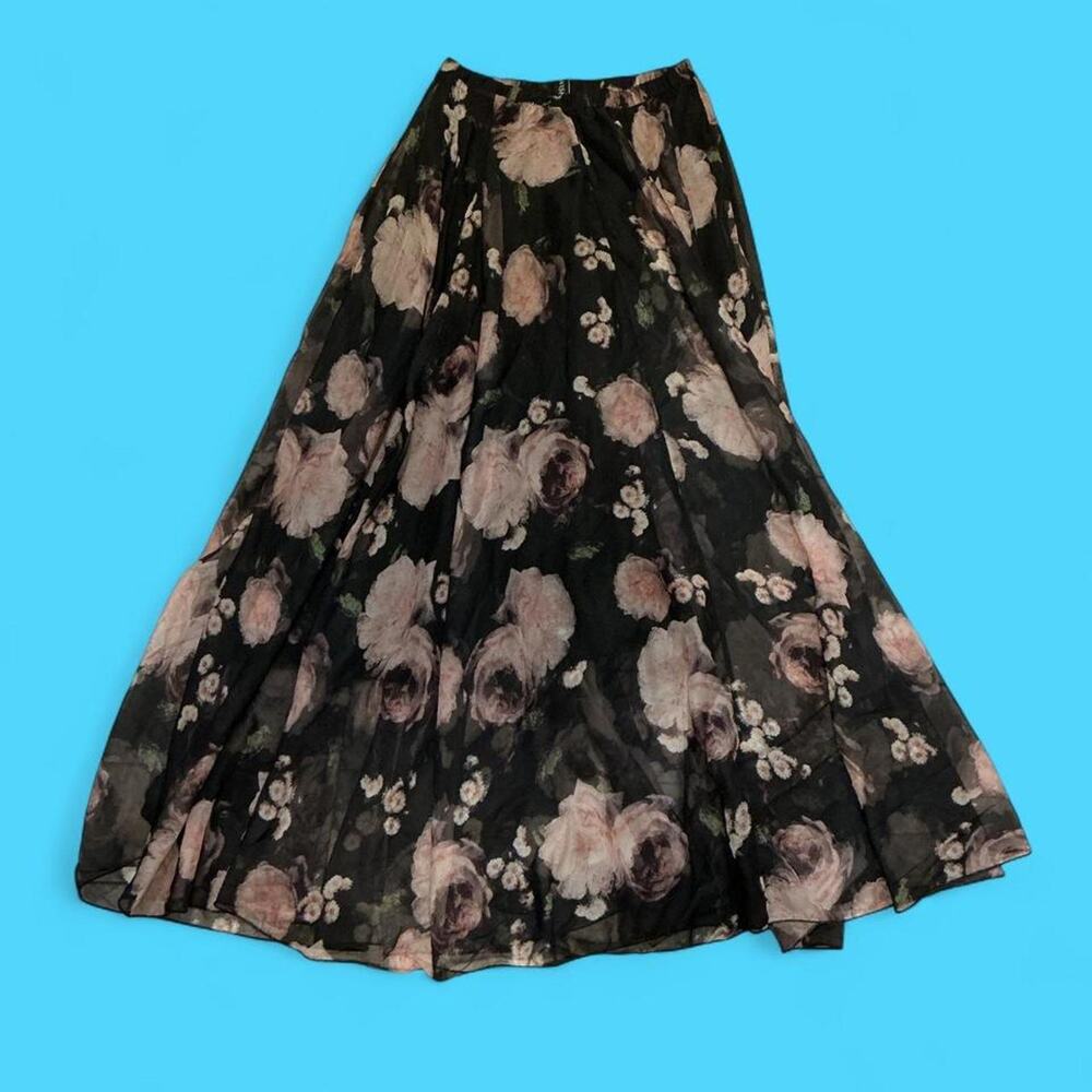 Chicwish black floral midi skirt